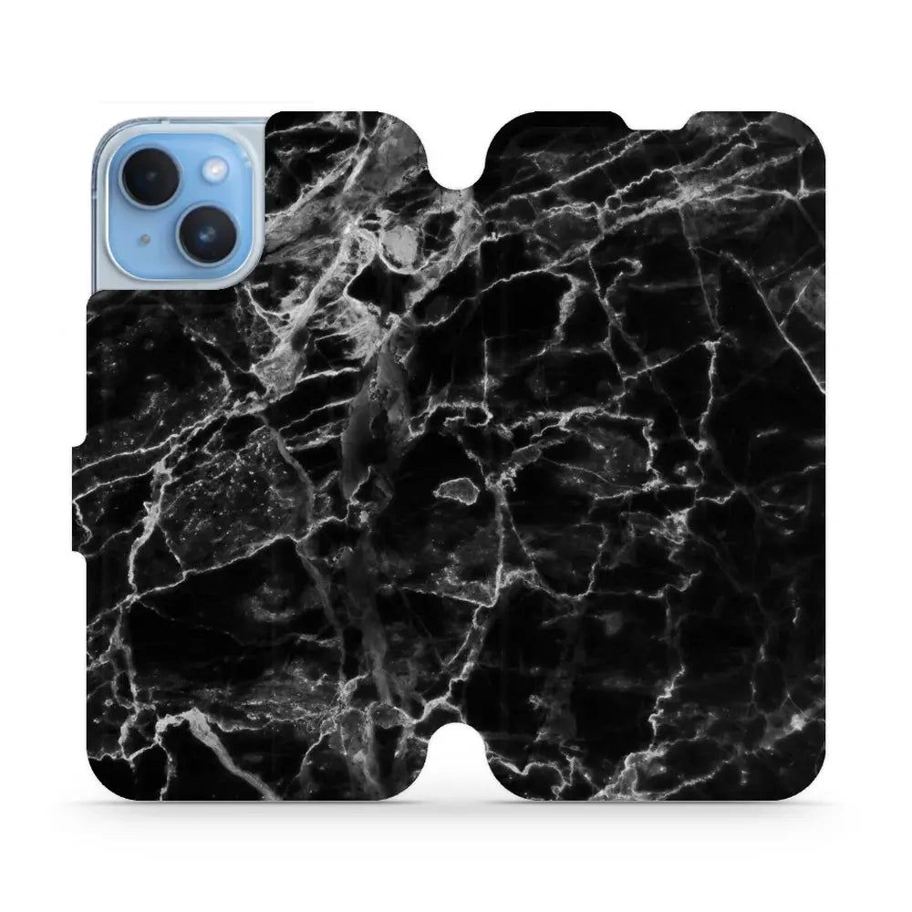 marmor handyhülle Handyhülle mit klappe für iPhone 14, Mobiwear Book, Schwarzer Marmor