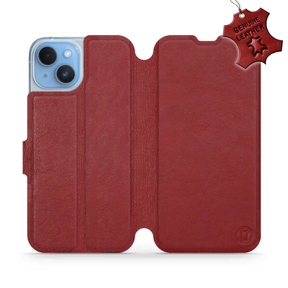 Echtleder Handyhülle für iPhone 14, Mobiwear Leather, Dunkelrot