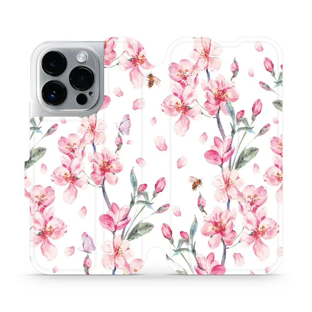 Handyhülle mit klappe für iPhone 14 Pro, Mobiwear Book, Rosa Frühling