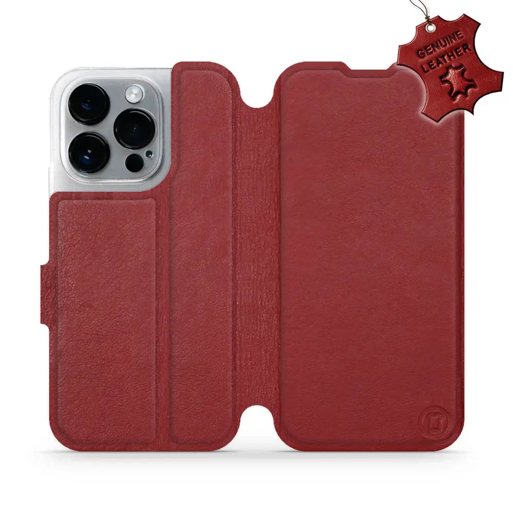 Echtleder Handyhülle für iPhone 14 Pro, Mobiwear Leather, Dunkelrot
