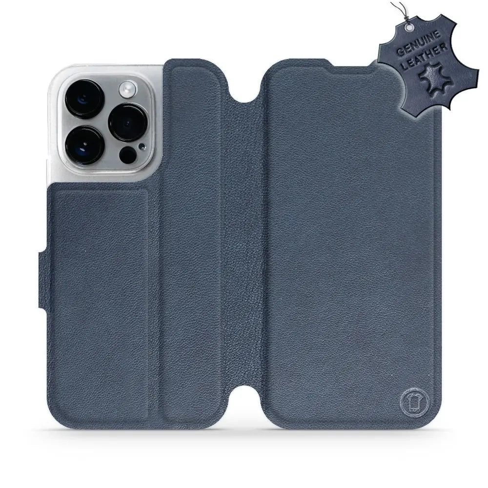 Echtleder Handyhülle für iPhone 14 Pro, Mobiwear Leather, Dunkelblau