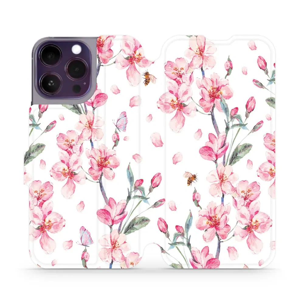 Handyhülle mit klappe für iPhone 14 Pro Max, Mobiwear Book, Rosa Frühling