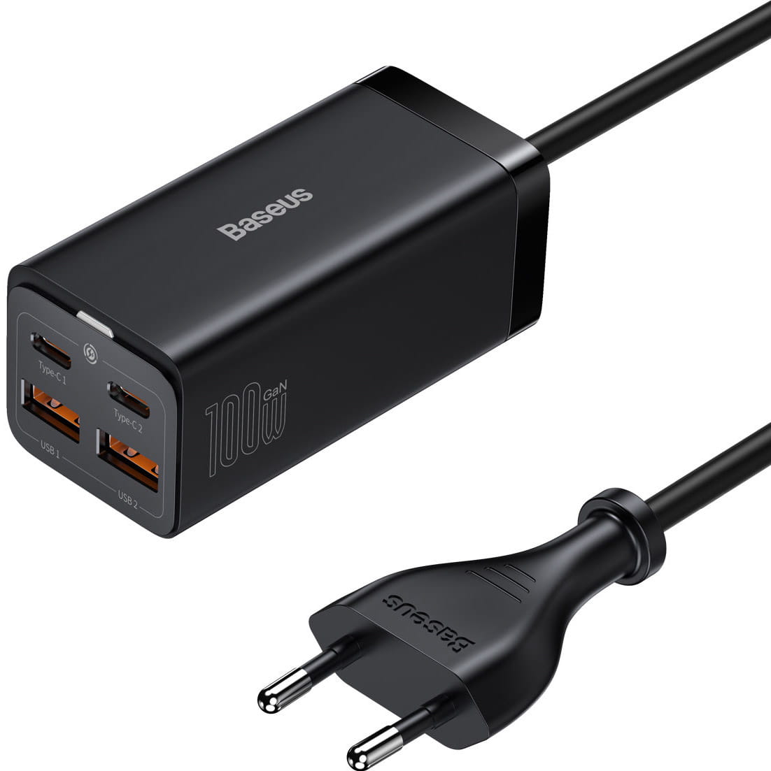 Wandladegerät Baseus GaN3 Pro QC 2x USB-C 2x USB-A, 100W, Schwarz