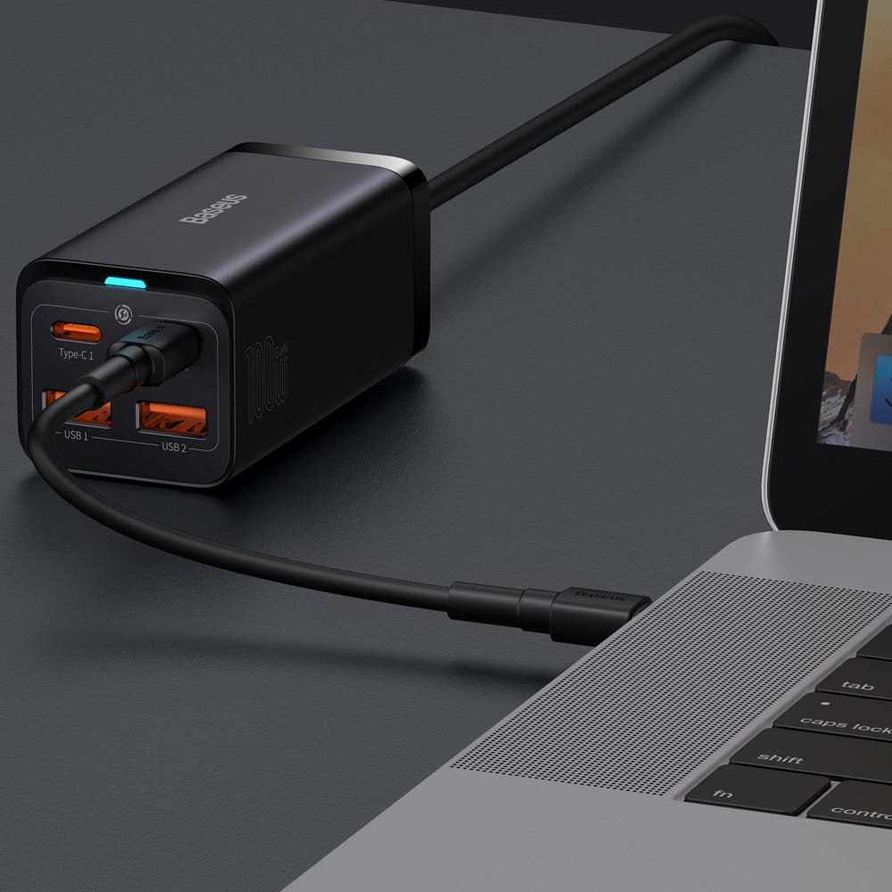 Wandladegerät Baseus GaN3 Pro QC 2x USB-C 2x USB-A, 100W, Schwarz