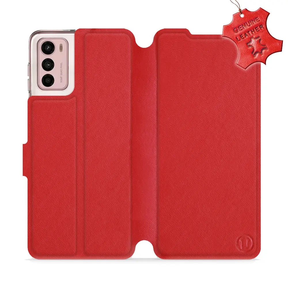 Echtleder Handyhülle für Motorola Moto G42, Mobiwear Leather, Rot