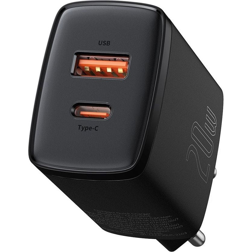 Wandladegerät Baseus Compact Quick Charger PD QC 3.0 20W, Schwarz