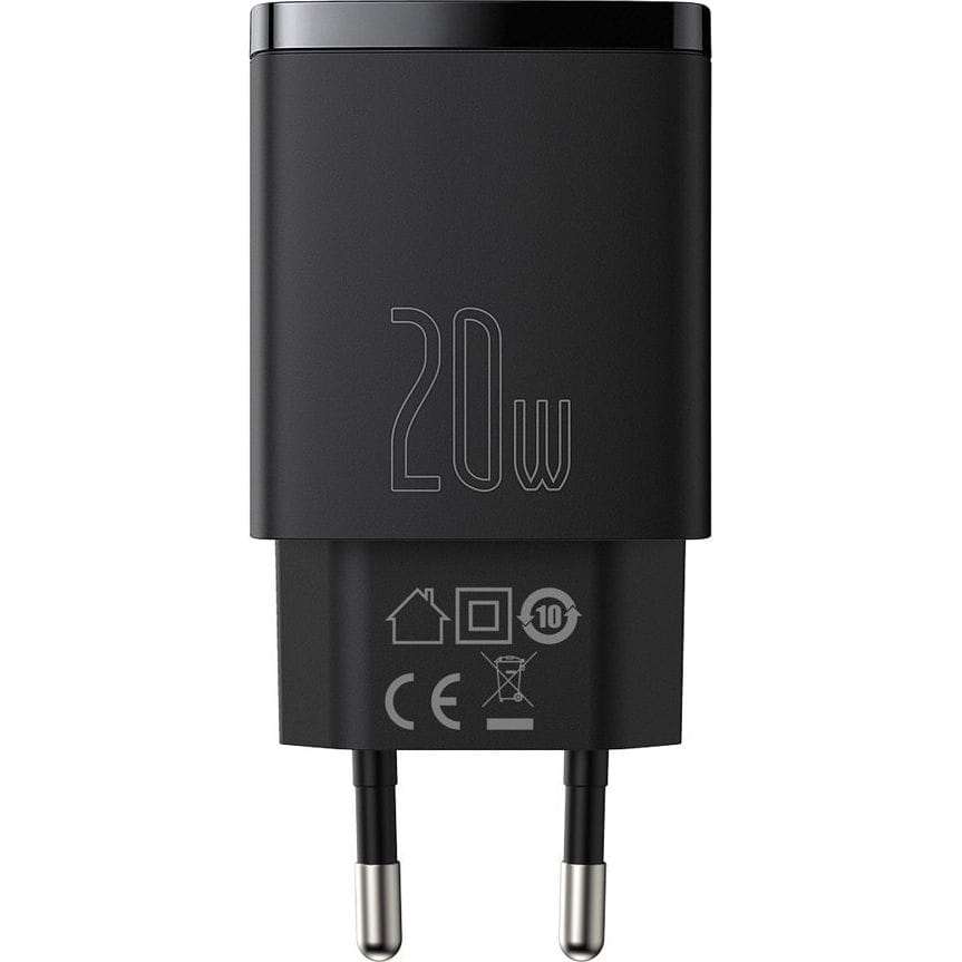 Wandladegerät Baseus Compact Quick Charger PD QC 3.0 20W, Schwarz