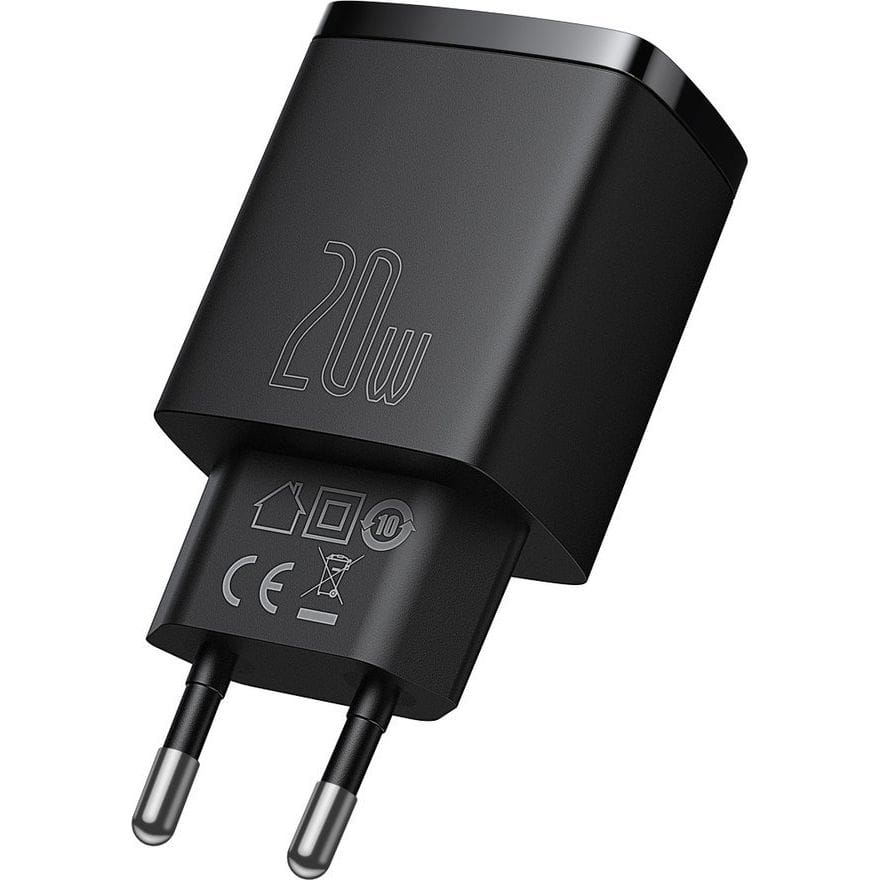Wandladegerät Baseus Compact Quick Charger PD QC 3.0 20W, Schwarz