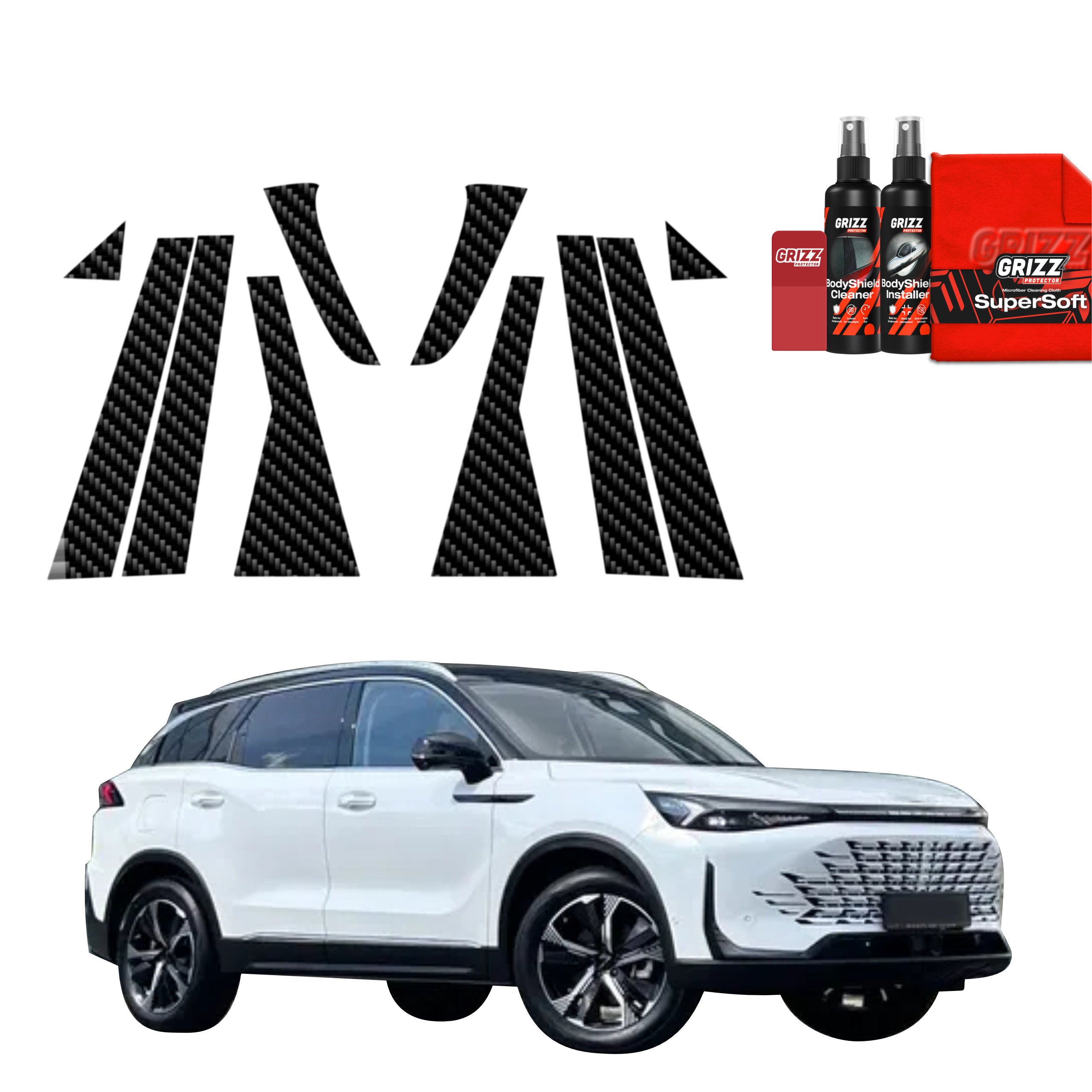12in1 Kohlenstoff Schutzfolie Grizz Protector für B-C-Säule - BAIC BEIJING 7 (2024-2026)