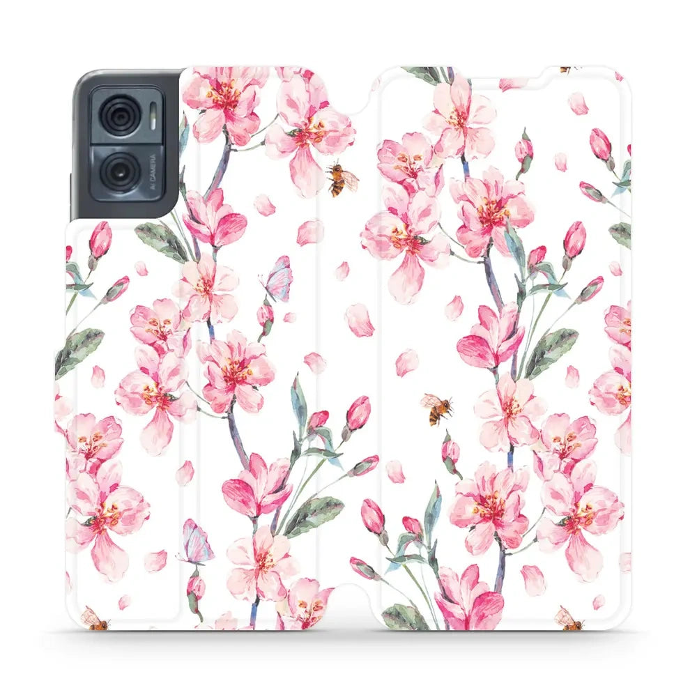 Handyhülle mit klappe für Motorola Moto E22i, Mobiwear Book, Rosa Frühling