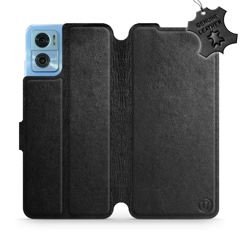 Echtleder Handyhülle für Motorola Moto E22, Mobiwear Leather, Schwarz