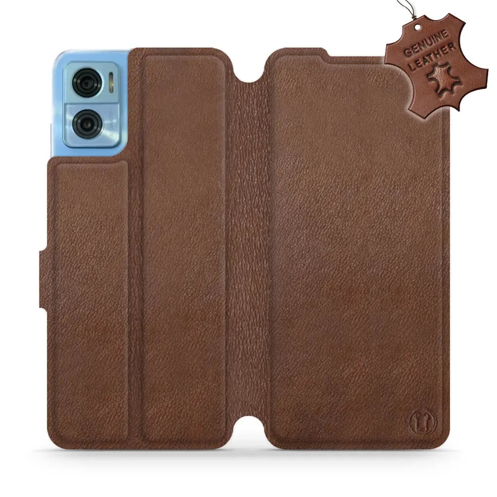 Echtleder Handyhülle für Motorola Moto E22, Mobiwear Leather, Braun