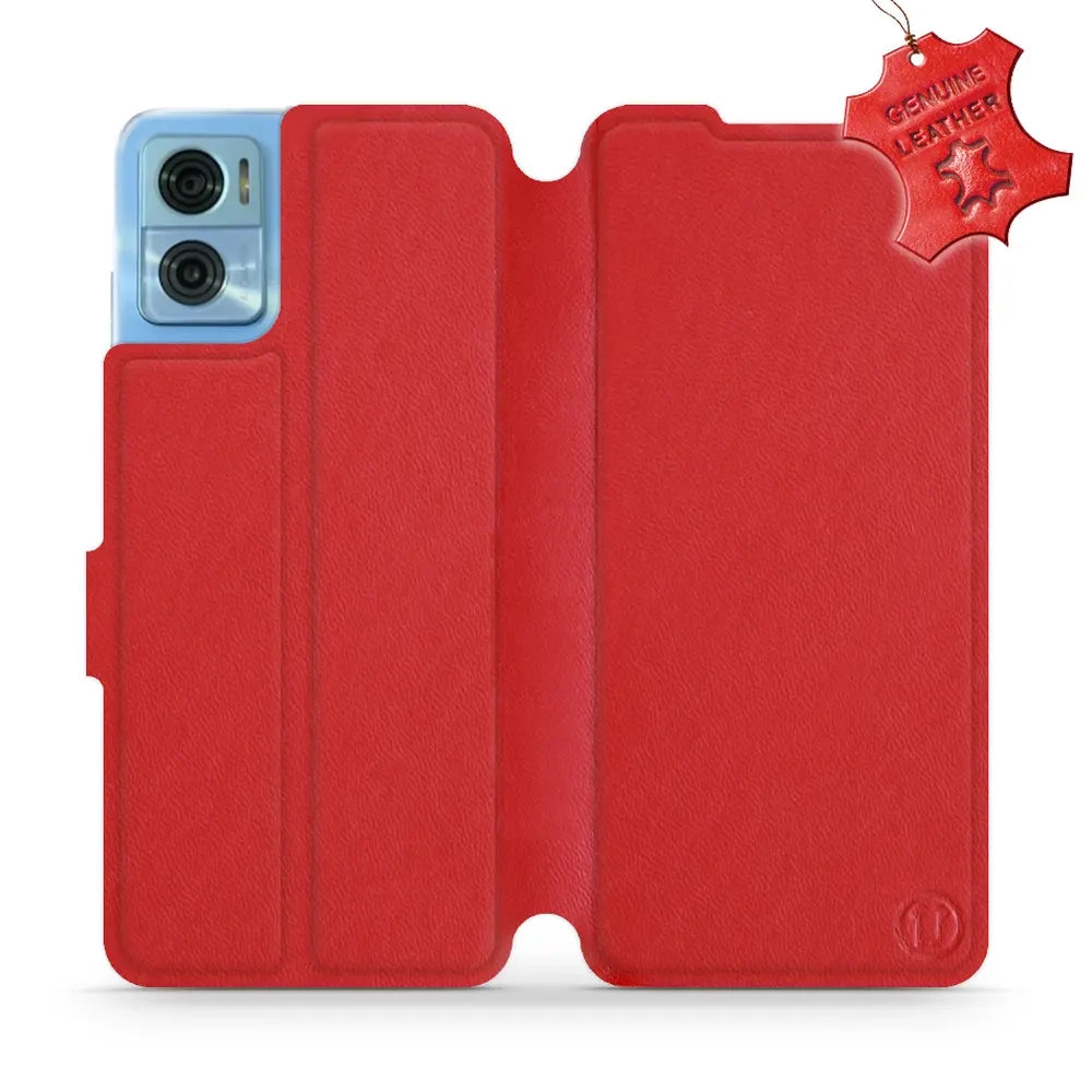 Echtleder Handyhülle für Motorola Moto E22, Mobiwear Leather, Rot