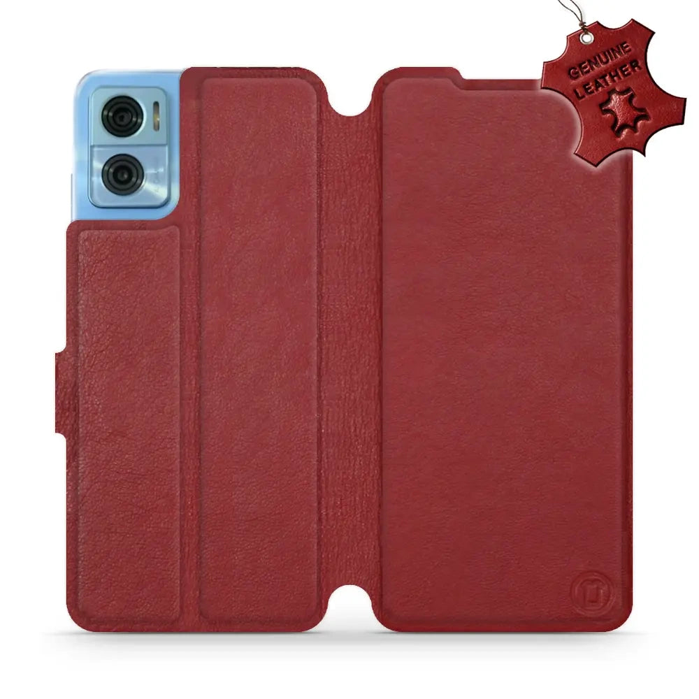 Echtleder Handyhülle für Motorola Moto E22, Mobiwear Leather, Dunkelrot