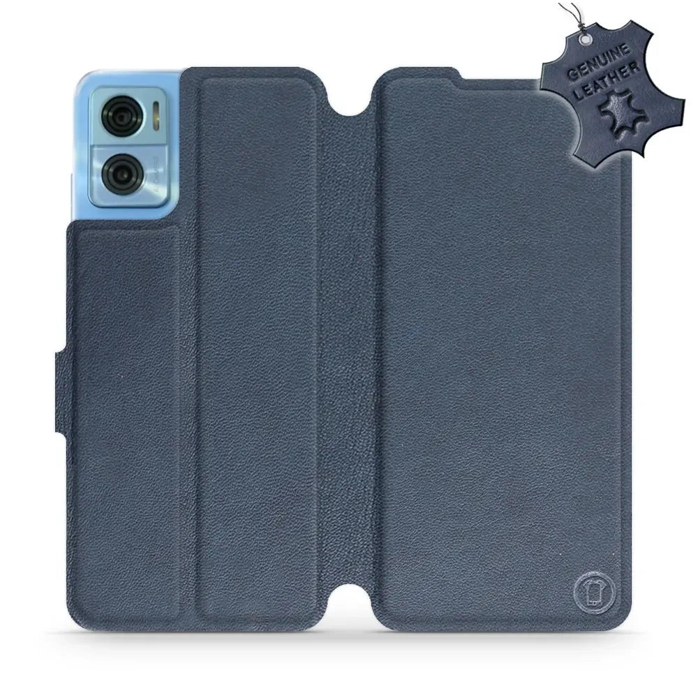 Echtleder Handyhülle für Motorola Moto E22, Mobiwear Leather, Dunkelblau