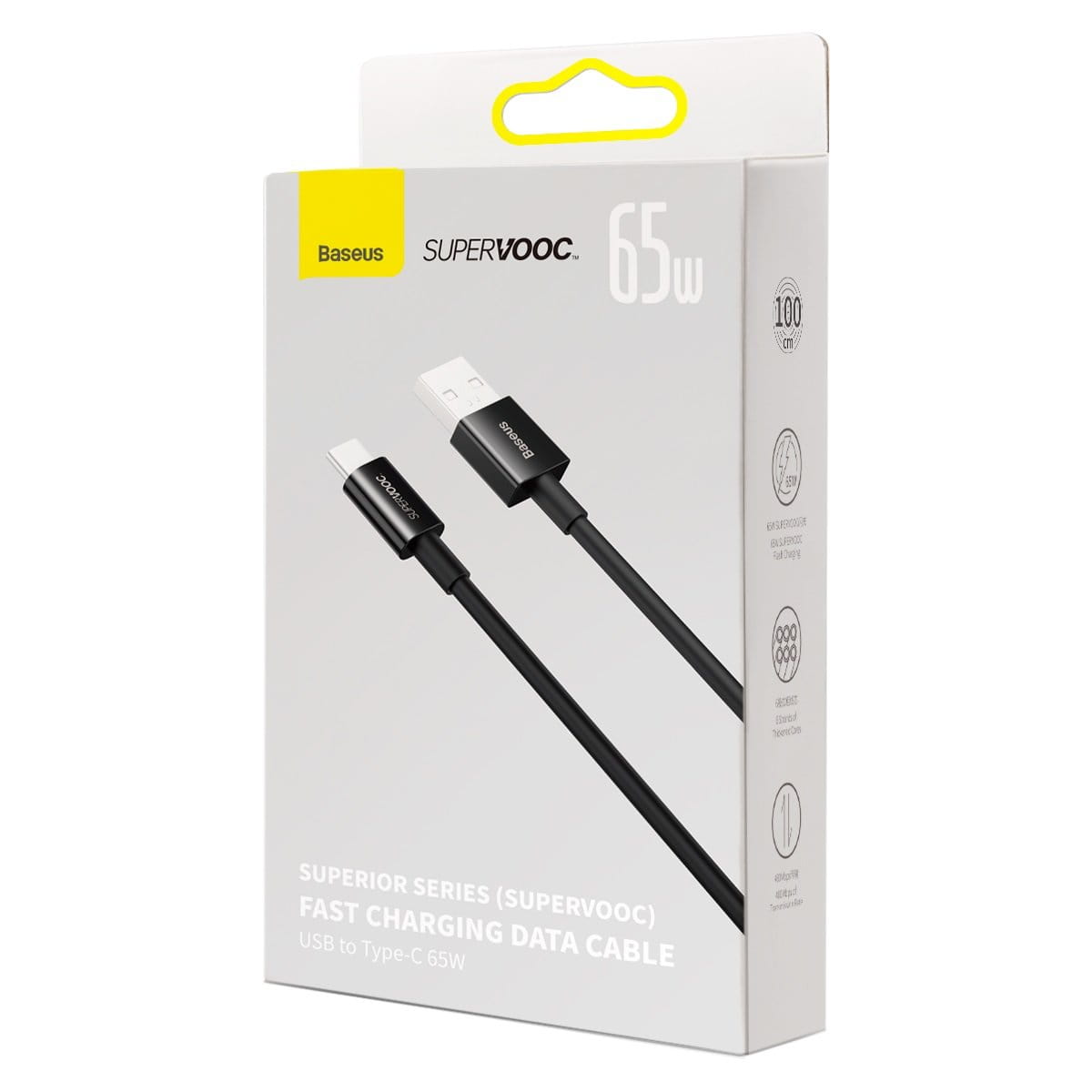 Kabel Baseus Superior Series Supervooc 65W USB-A für USB-C 1m, Schwarz