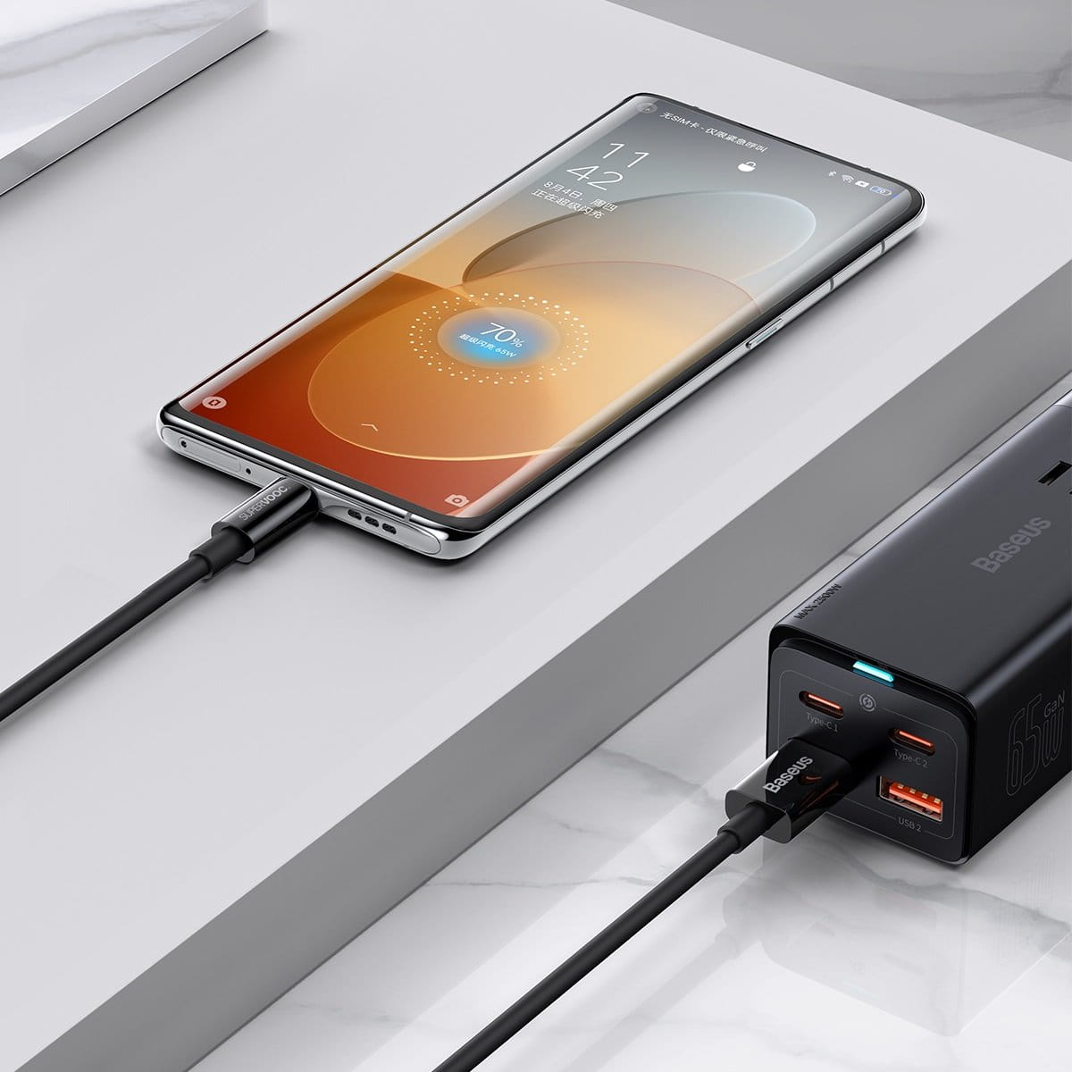 Kabel Baseus Superior Series Supervooc 65W USB-A für USB-C 1m, Schwarz