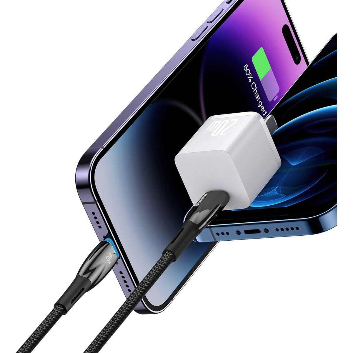 Kabel Baseus Glimmer Series 20W USB-C zu Lightning, 2m, Schwarz