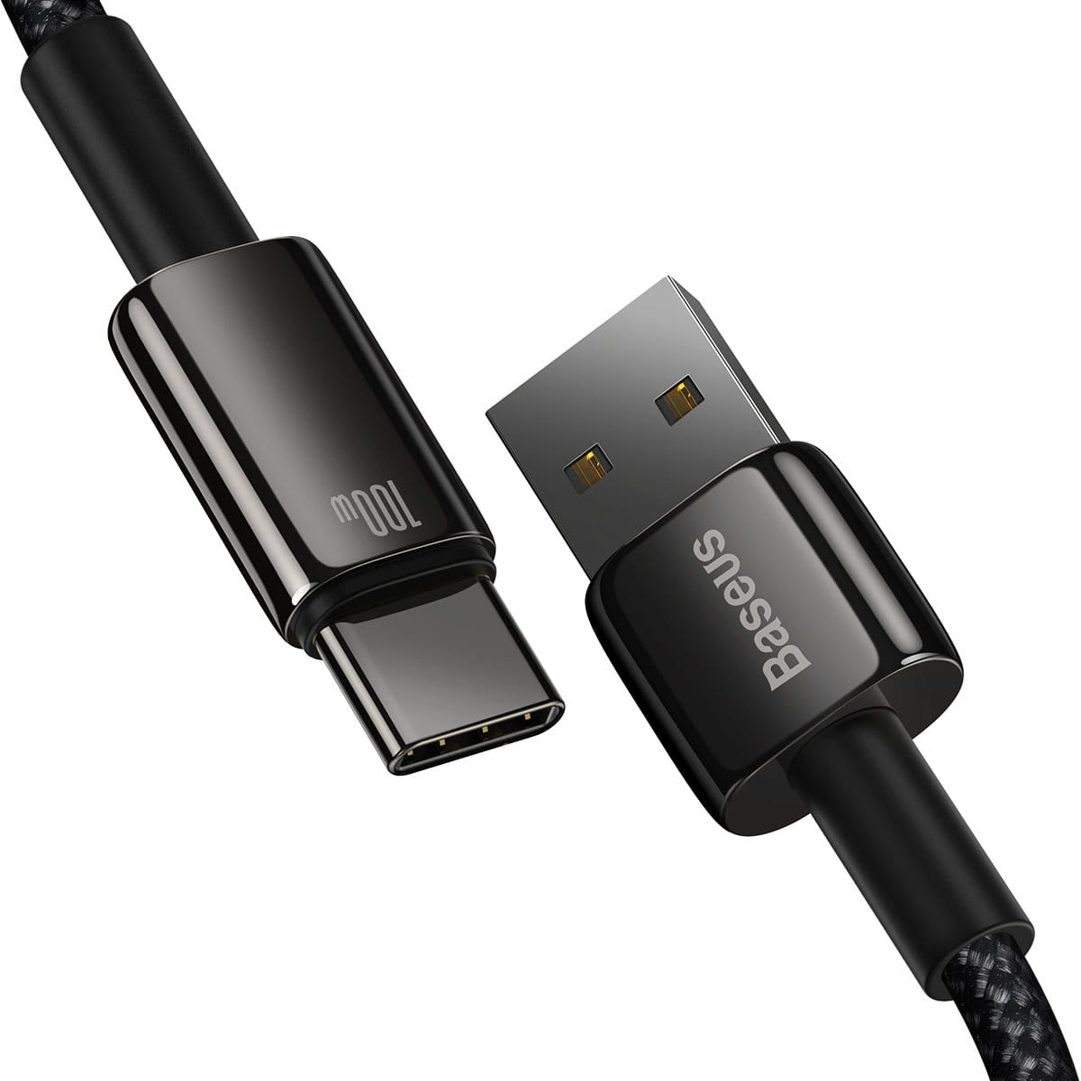 Kabel Baseus Tungsten Gold USB-A zu USB-C 100W 480MB/S 1m, Schwarz