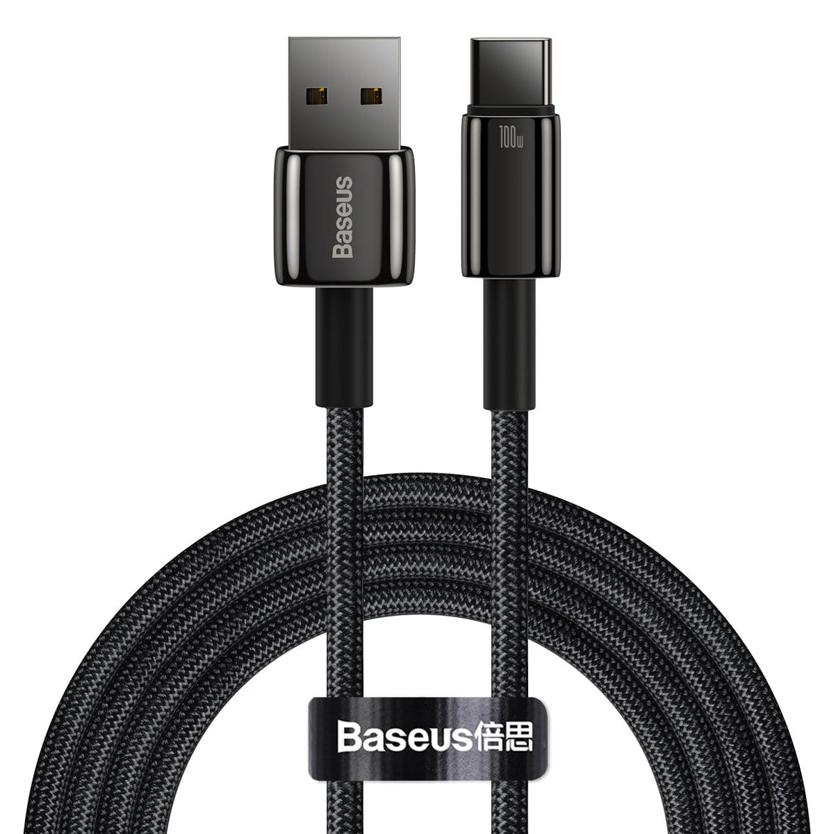 Kabel Baseus Tungsten Gold USB-A zu USB-C 100W 480MB/S 1m, Schwarz