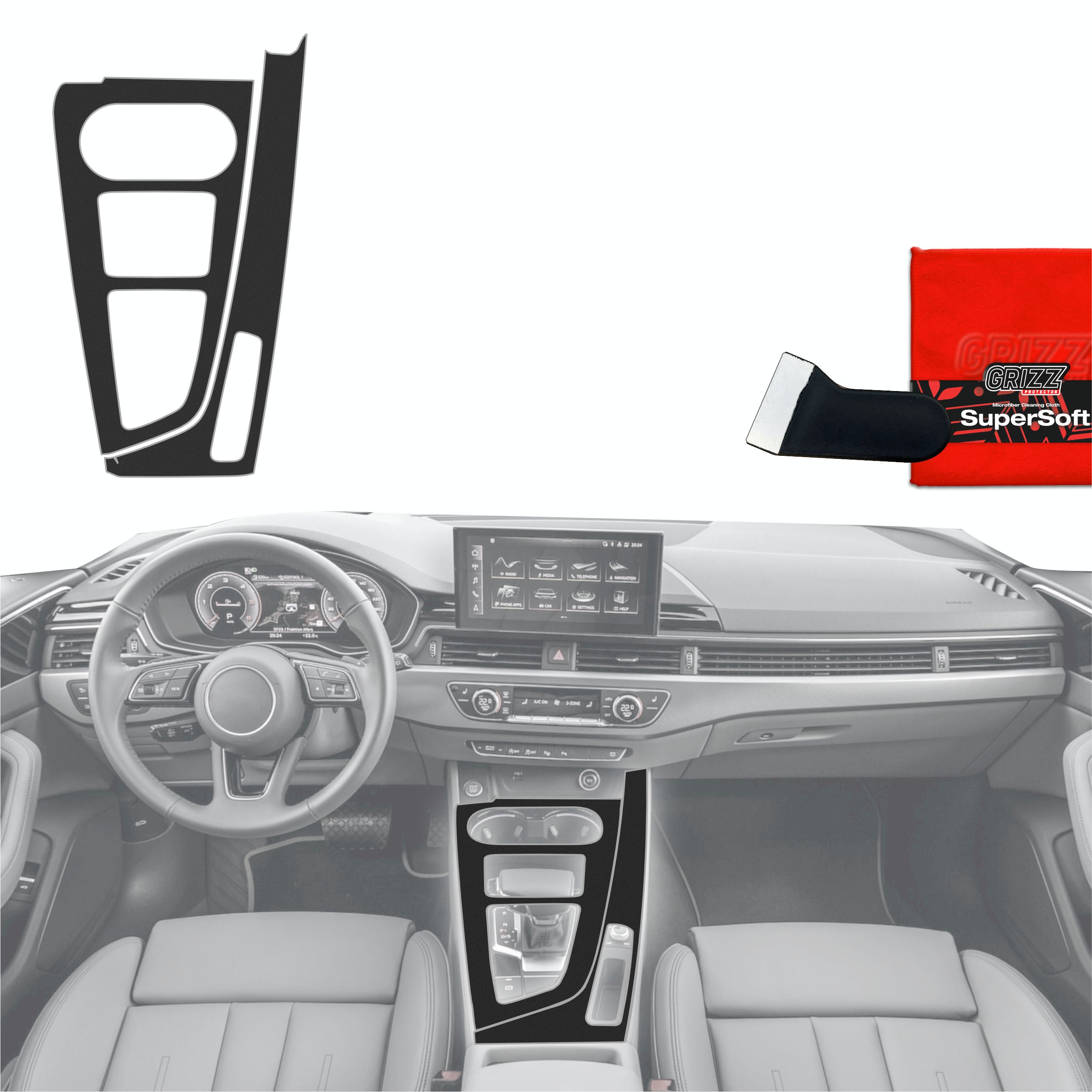 Schutzfolien Grizz Protector für Mittelkonsole - Audi A4 B9 (2014-2018) Schwarz Matt Antifingerprint