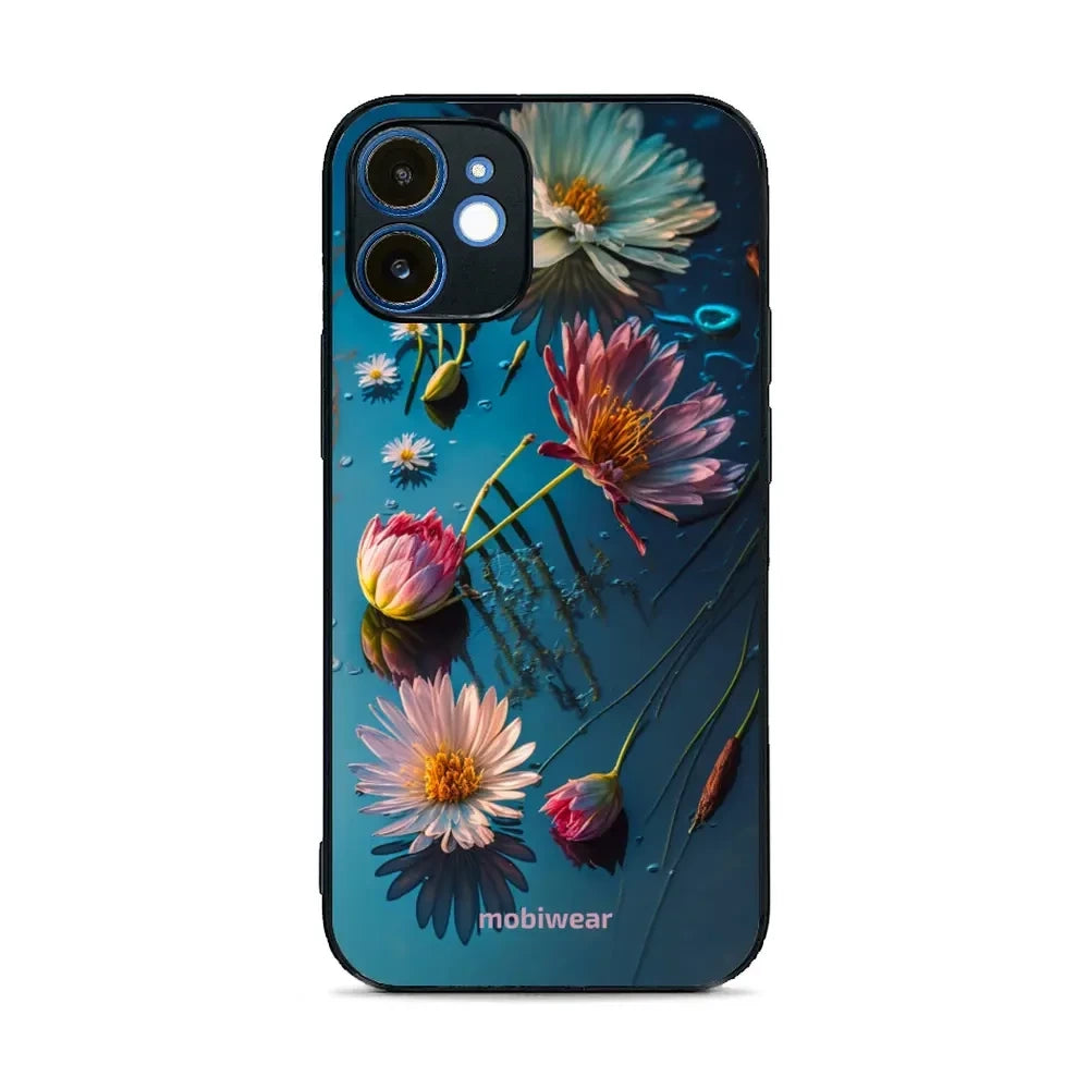 Handyhülle für iPhone 12, Mobiwear Glossy Case, Blau-Blumig