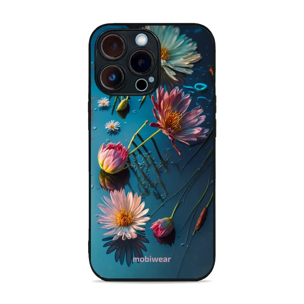 Handyhülle für iPhone 13 Pro, Mobiwear Glossy Case, Blau-Blumig