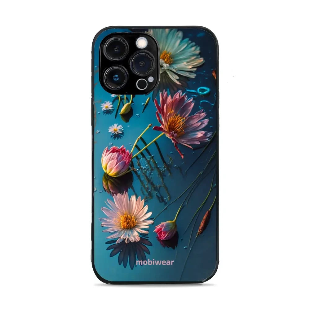 Handyhülle für iPhone 13 Pro Max, Mobiwear Glossy Case, Blau-Blumig