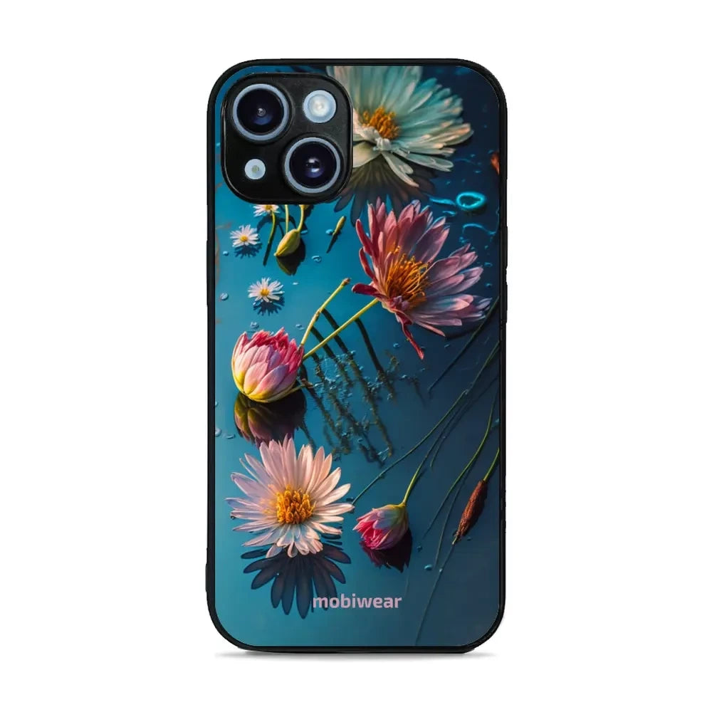 Handyhülle für iPhone 14, Mobiwear Glossy Case, Blau-Blumig