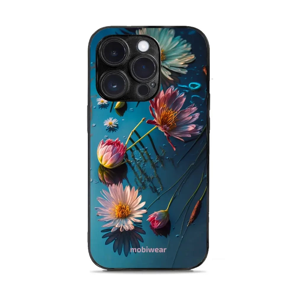 Handyhülle für iPhone 14 Pro, Mobiwear Glossy Case, Blau-Blumig