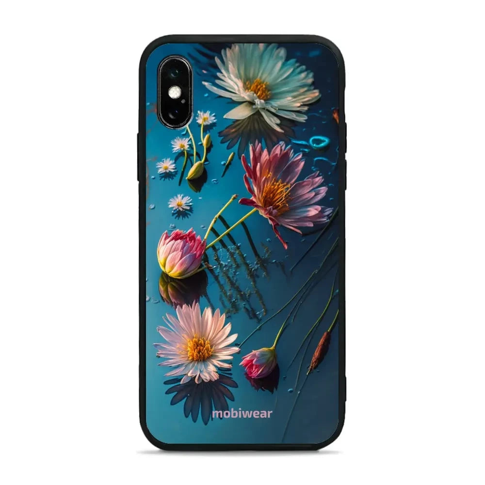 Handyhülle für iPhone X, Mobiwear Glossy Case, Blau-Blumig