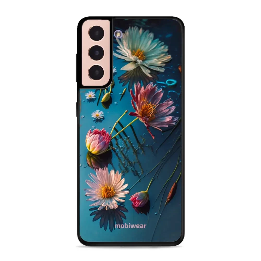 Handyhülle für Galaxy S21, Mobiwear Glossy Case, Blau-Blumig
