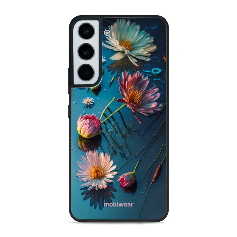 Handyhülle für Galaxy S22, Mobiwear Glossy Case, Blau-Blumig