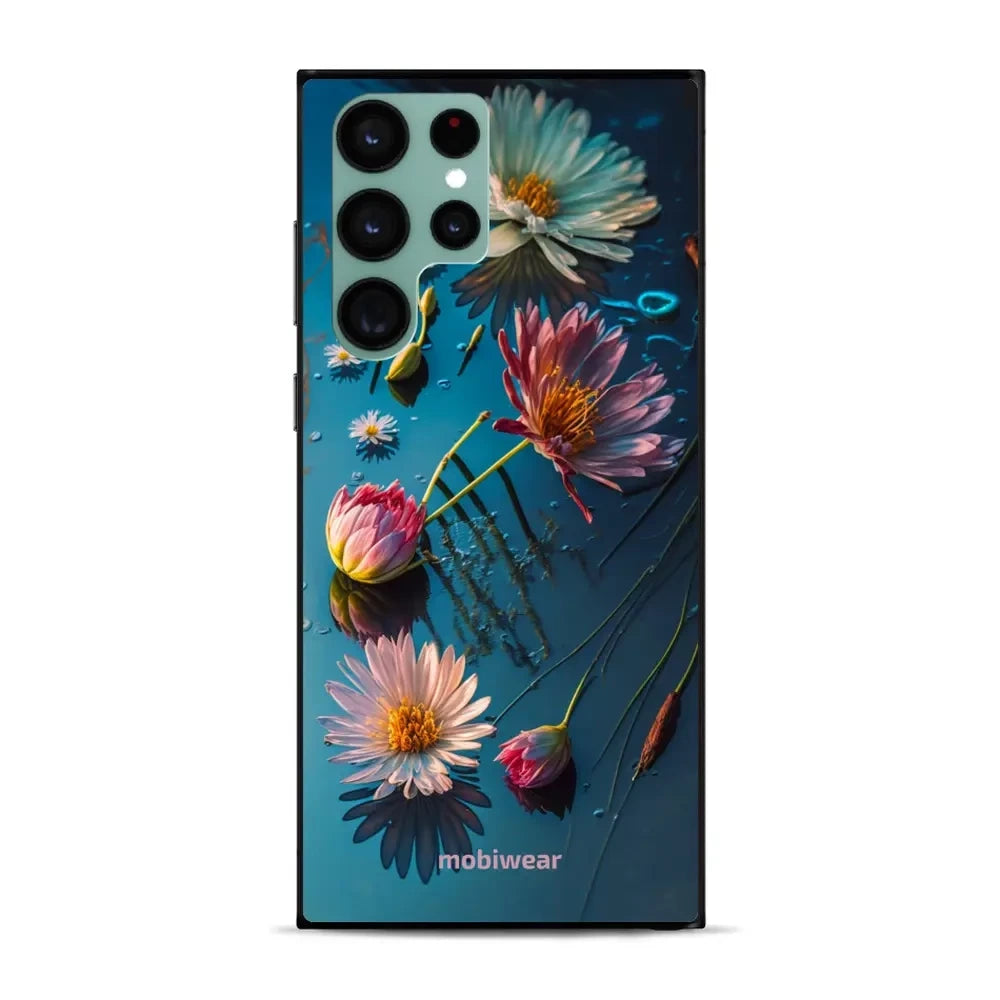 Handyhülle für Galaxy S22 Ultra, Mobiwear Glossy Case, Blau-Blumig