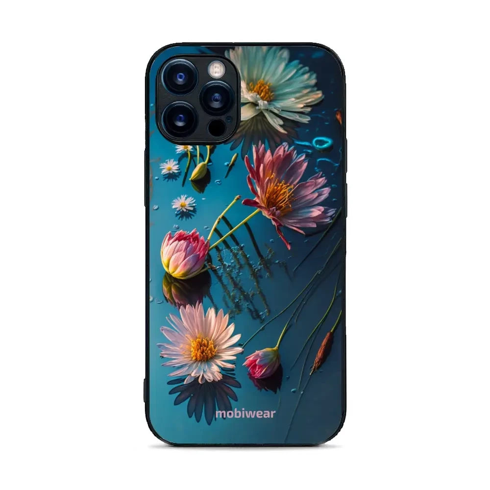 Handyhülle für iPhone 12 Pro, Mobiwear Glossy Case, Blau-Blumig