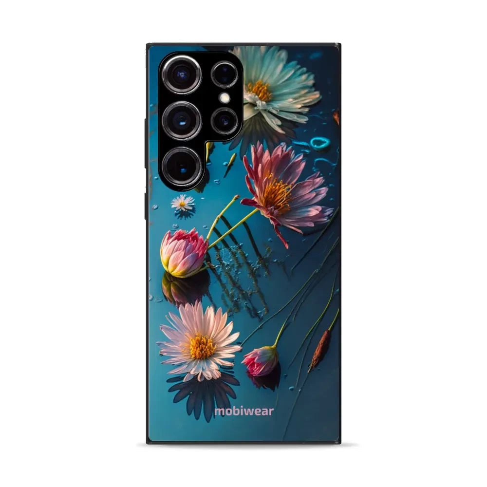 Handyhülle für Galaxy S23 Ultra, Mobiwear Glossy Case, Blau-Blumig