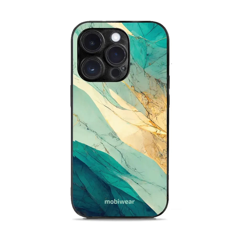 Handyhülle für iPhone 14 Pro, Mobiwear Glossy Case, Türkis-Marmor