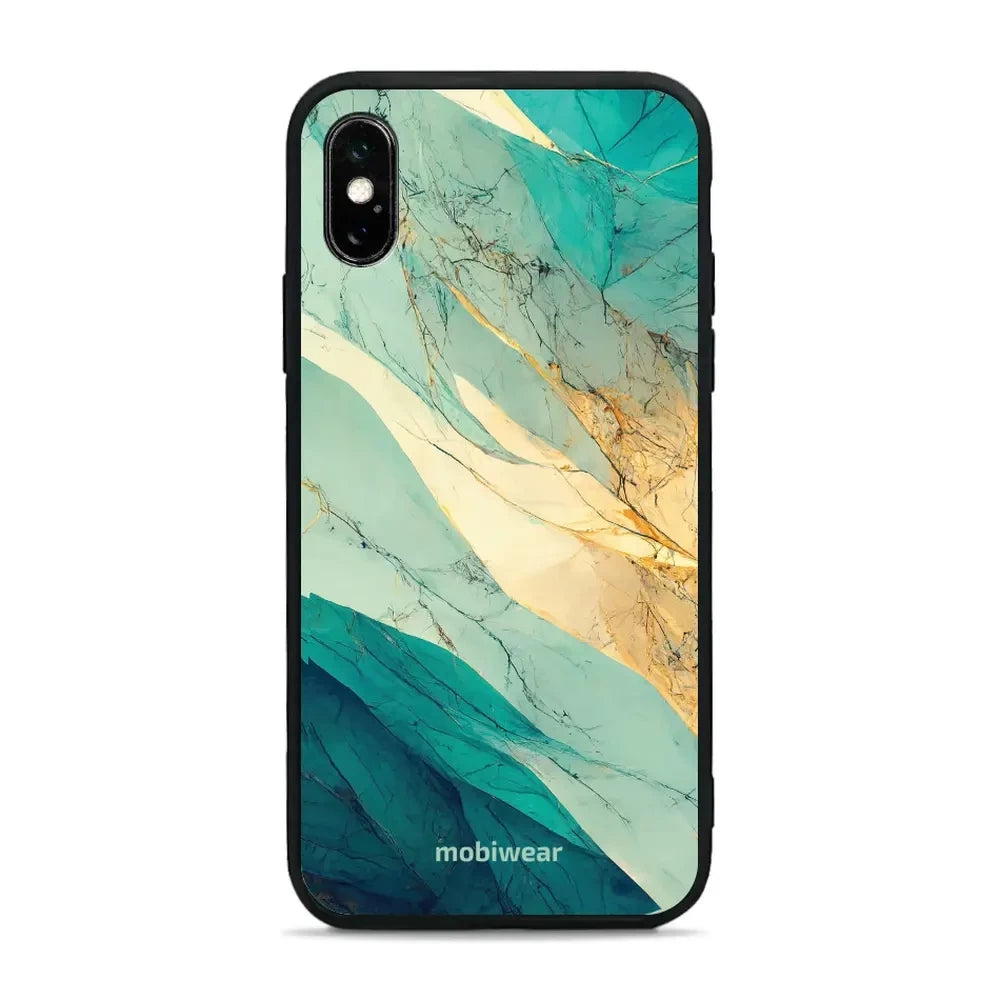 Handyhülle für iPhone X, Mobiwear Glossy Case, Türkis-Marmor