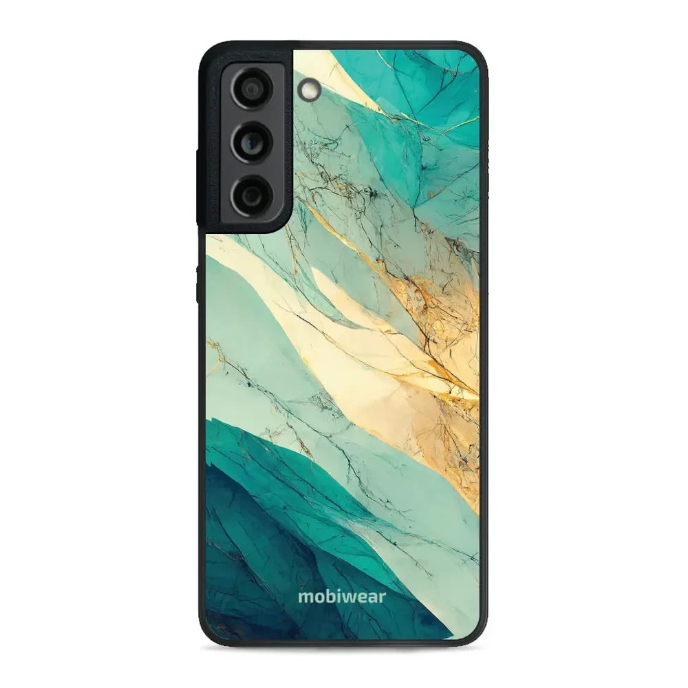Handyhülle für Galaxy S21 FE, Mobiwear Glossy Case, Türkis-Marmor