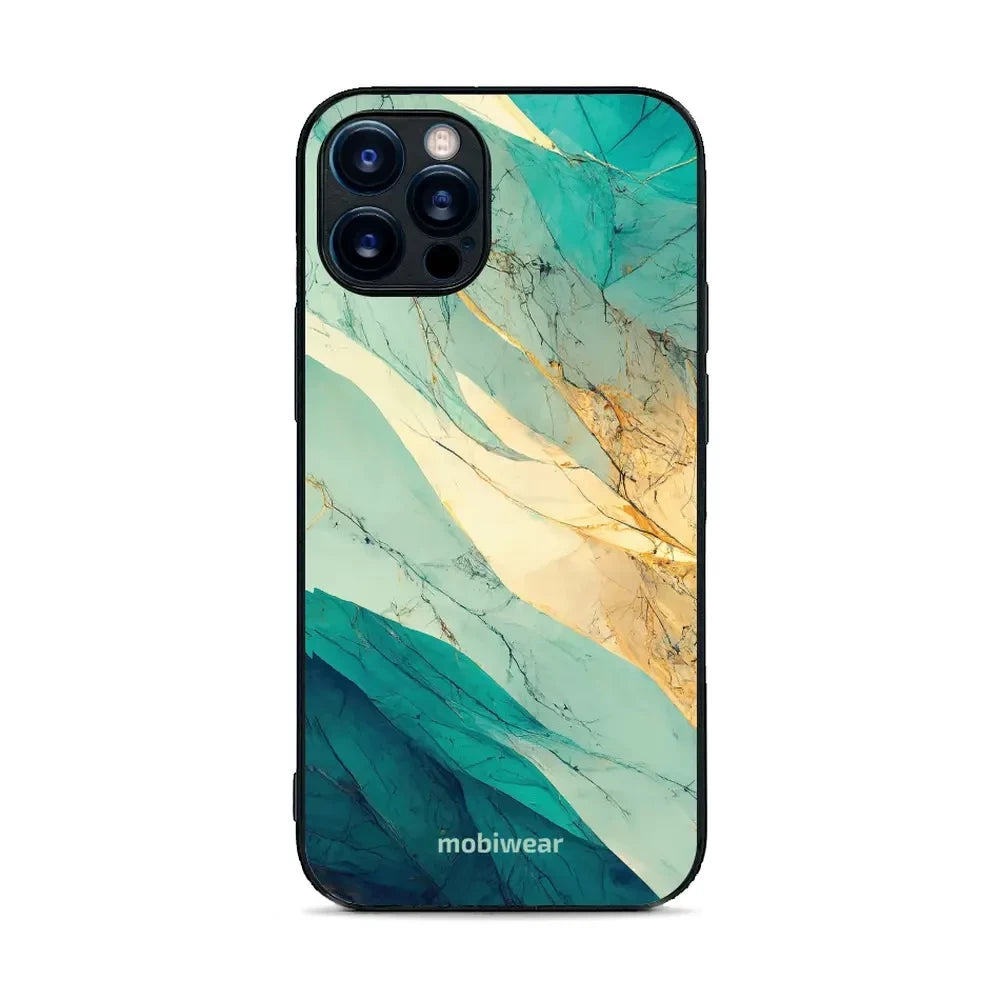 Handyhülle für iPhone 12 Pro, Mobiwear Glossy Case, Türkis-Marmor