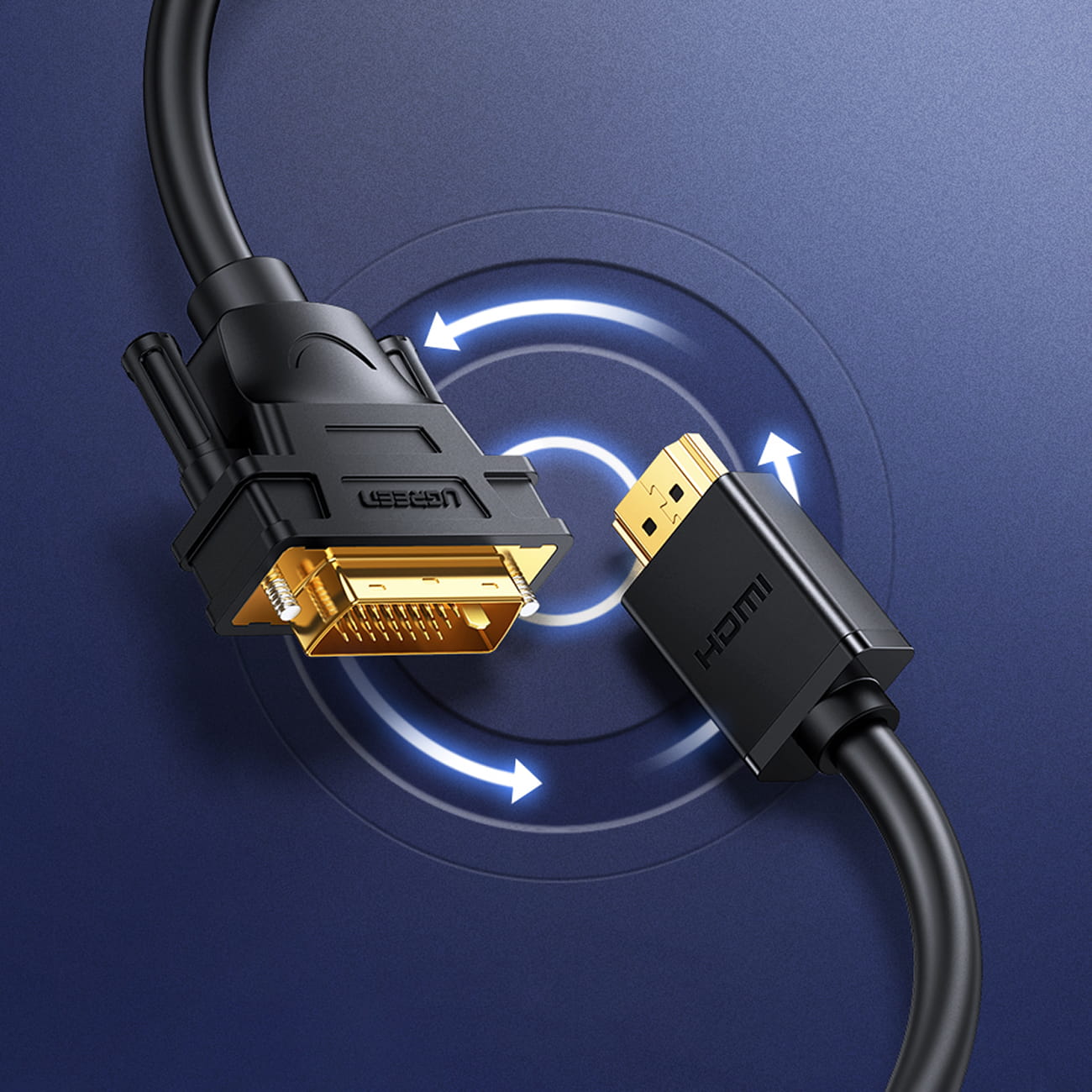 Kabel Ugreen bidirektionales Kabel HDMI - DVI Ugreen 24 + 1 pin FHD 60Hz, 1.5m, Schwarz
