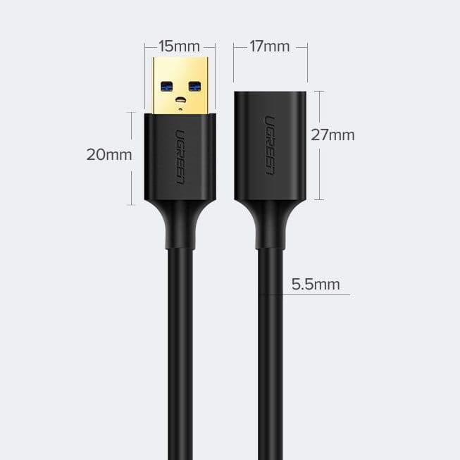Adapterkabel USB (Buchse) - USB (Stecker), Ugreen 3.0, 5 Gbps, 1,5 m, Schwarz