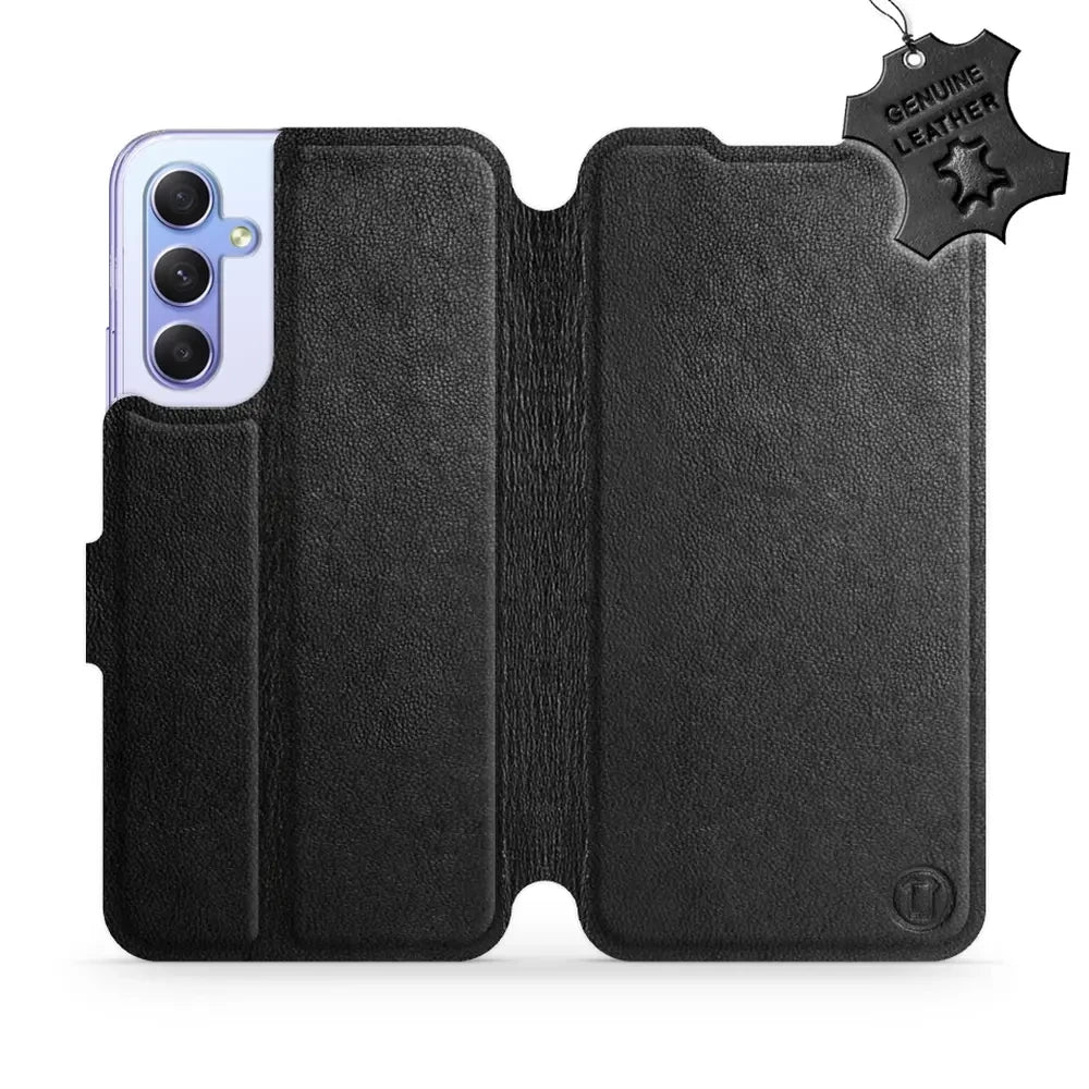Echtleder Handyhülle für Galaxy A34 5G, Mobiwear Leather, Schwarz