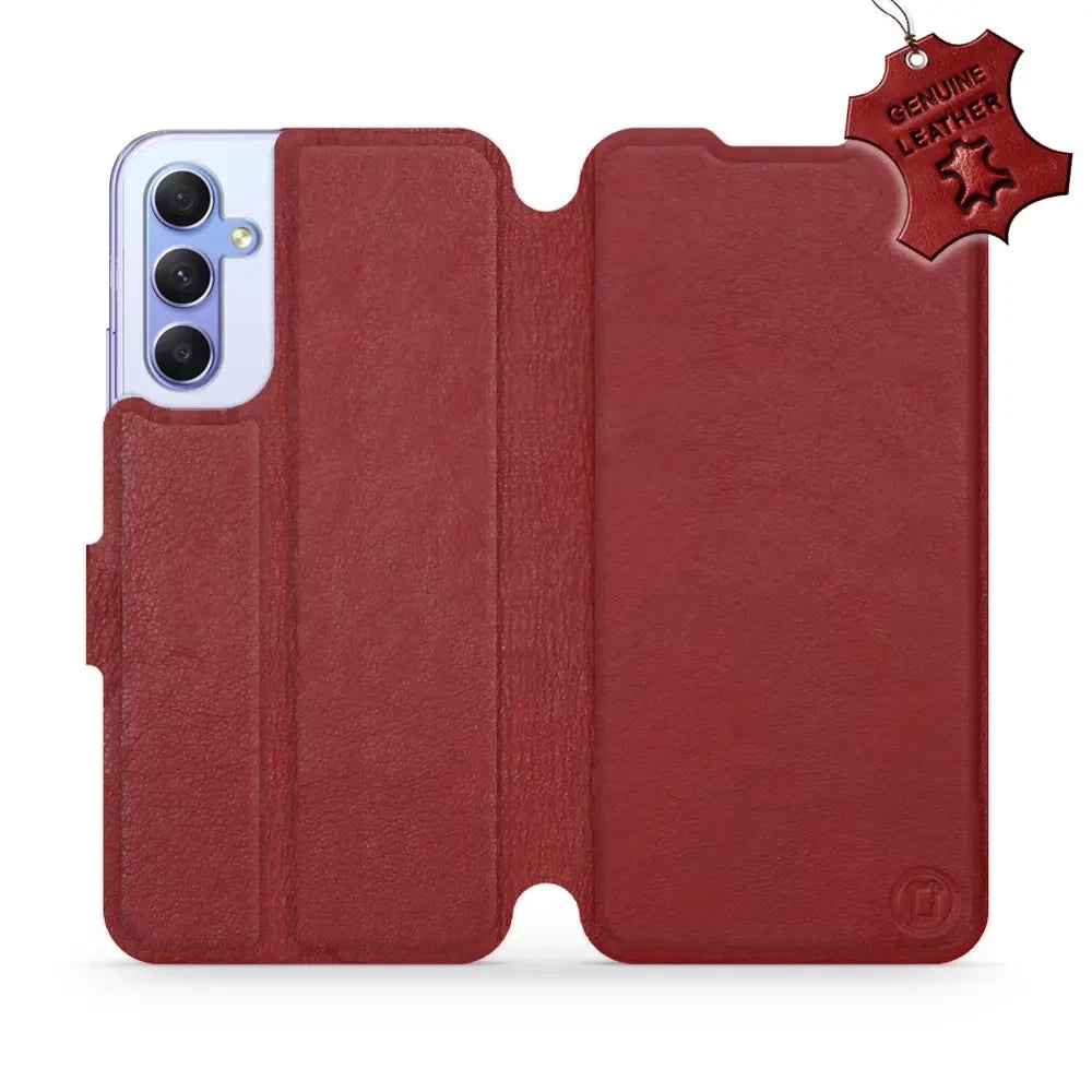 Echtleder Handyhülle für Galaxy A34 5G, Mobiwear Leather, Dunkelrot