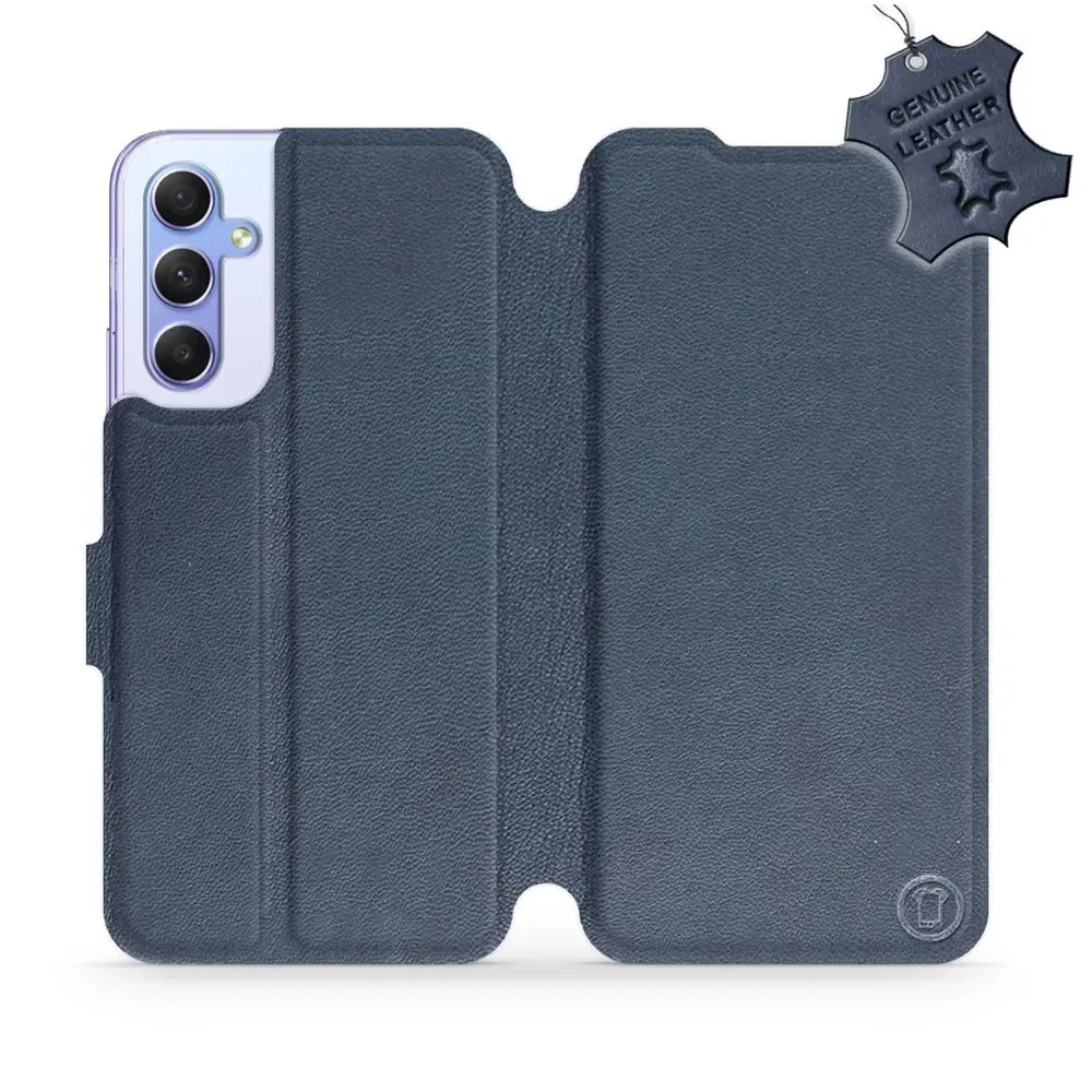 Echtleder Handyhülle für Galaxy A34 5G, Mobiwear Leather, Dunkelblau