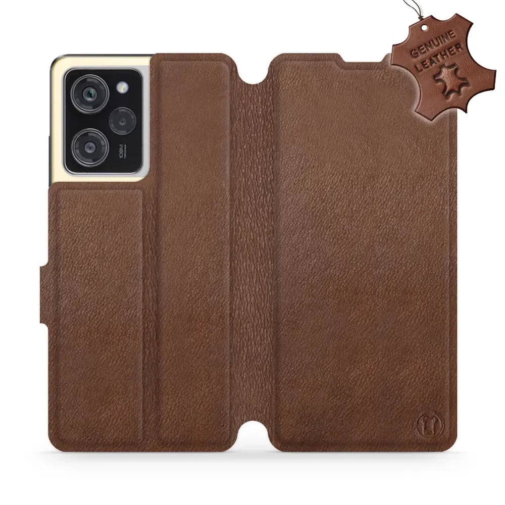 Echtleder Handyhülle für Xiaomi POCO X5 Pro, Mobiwear Leather, Braun