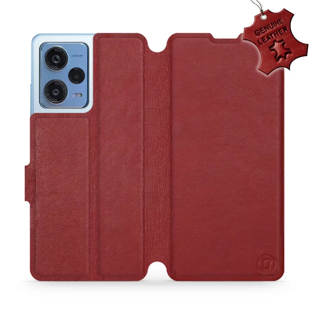 Echtleder Handyhülle für Xiaomi Redmi Note 12 Pro+ 5G, Mobiwear Leather, Dunkelrot