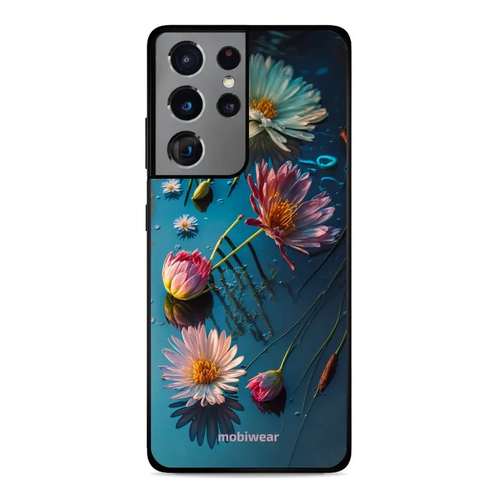 Handyhülle für Galaxy S21 Ultra, Mobiwear Glossy Case, Blau-Blumig
