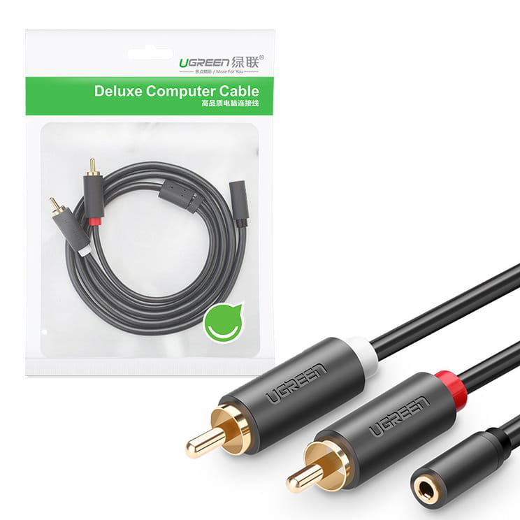 Audiokabel Ugreen 3,5 mm mini jack (weiblich), 2x RCA, 25 cm, Grau