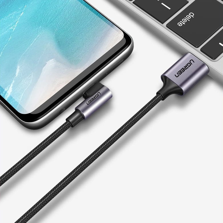 Winkelkabel Ugreen USB-A / USB-C Quick Charge 3.0, 1m, Grau